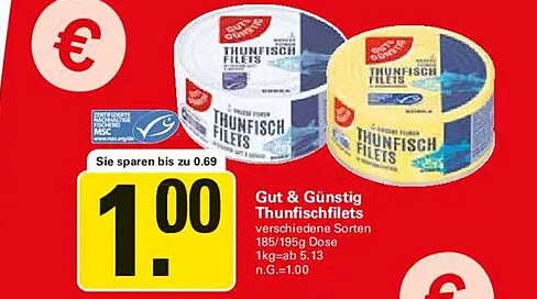 Gut & Günstig Thunfischfilets 185/195g Dose