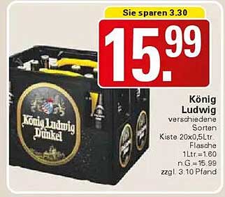 König Ludwig verschiedene Sorten Kiste 20x0,5L Flasche