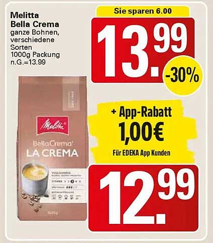 Melitta Bella Crema ganze Bohnen, verschiedene Sorten 1000g Packung