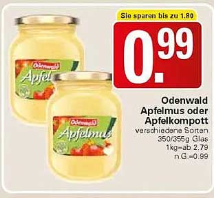 Odenwald Apfelmus oder Apfelkompott verschiedene Sorten 350/355g Glas