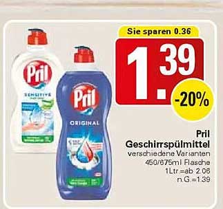 Pril Geschirrspülmittel verschiedene Varianten 450/675ml Flasche