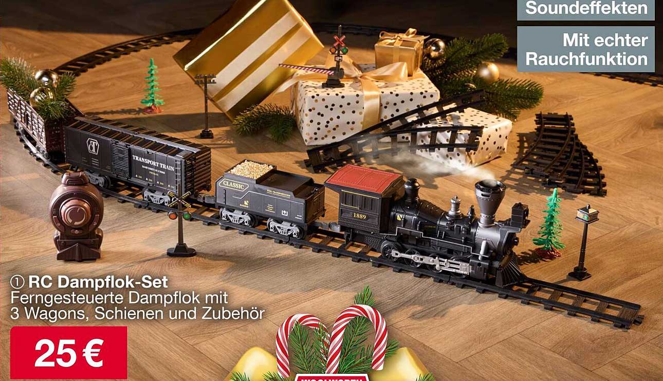 RC Dampflok-Set mit 3 Wagons, Schienen und Zubehör