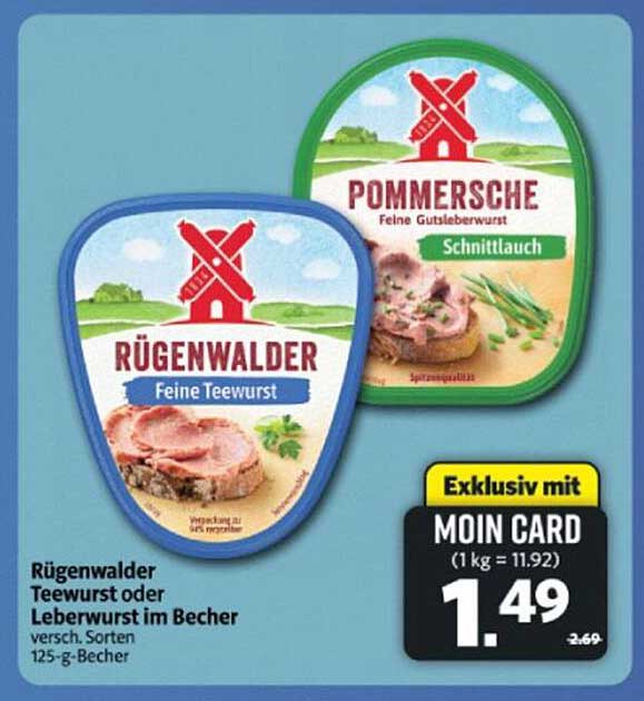 Rügenwalder Teewurst oder Leberwurst im Becher, verschiedene Sorten 125-g-Becher