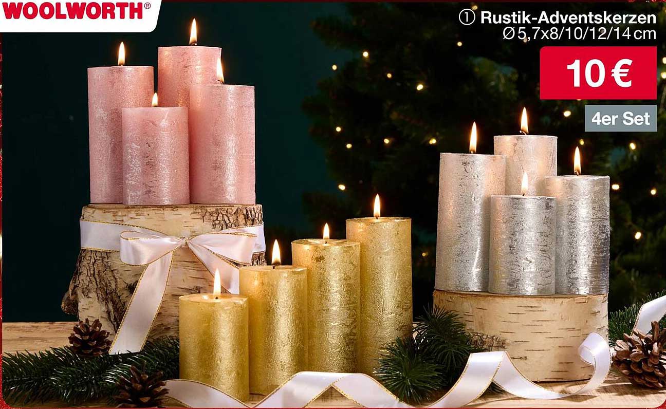 Rustik-Adventskerzen Ø 5,7/8/10/12/14 cm - 4er Set