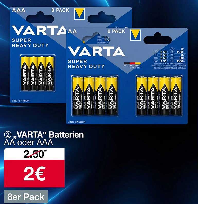 „VARTA“ Batterien AA oder AAA – 8er Pack