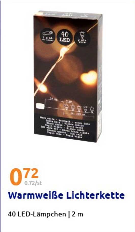 Warmweiße Lichterkette - 40 LED-Lämpchen | 2 m