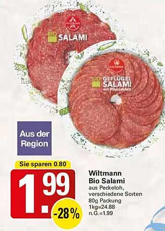Wiltmann Bio Salami aus der Region – 80g Packung zum Sparpreis
