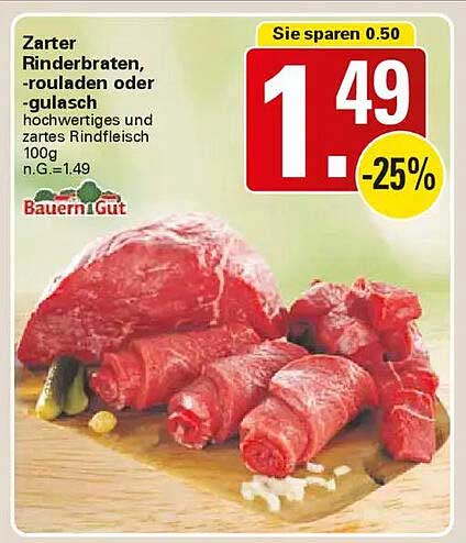 Zarter Rinderbraten, -rouladen oder -gulasch