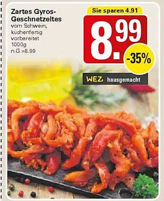 Zartes Gyros-Geschnetzeltes vom Schwein, küchenfertig vorbereitet