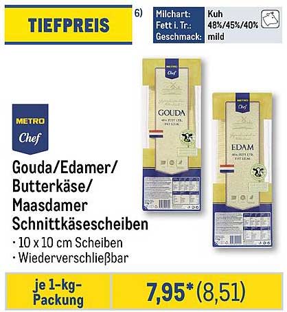 Gouda/Edamer/Butterkäse/Maasdamer Schnittkäse scheiben