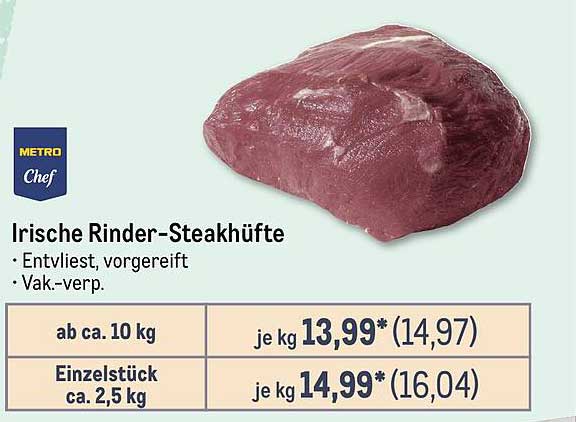 Irische Rinder-Steakhüfte - Entvliesst, vorgereift, vakumverpackt