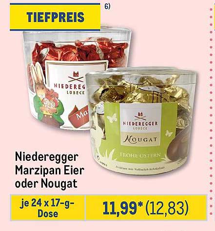 Niederegger Marzipan Eier oder Nougat je 24 x 17-g-Dose