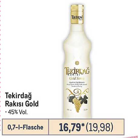 Tekirdağ Rakısı Gold 0,7 l - 45% Vol.