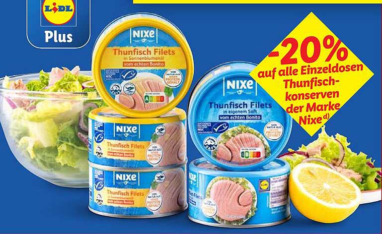 20% Rabatt auf alle Einzeldosen Thunfischkonserven der Marke Nixe