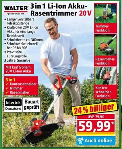 3 in 1 Li-Ion Akku-Rasentrimmer 20V