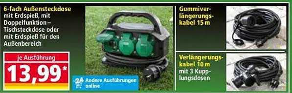 6-fach Außensteckdose mit Erdpieß