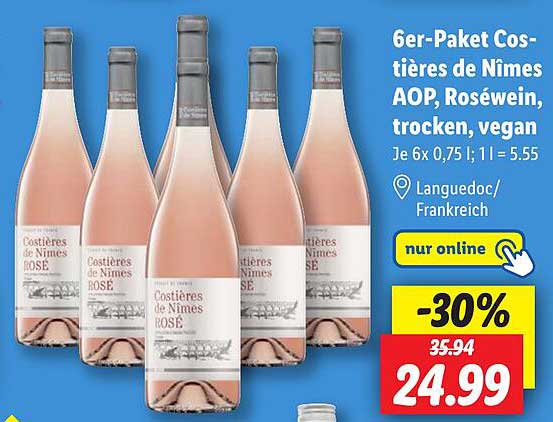 6er-Paket Costières de Nîmes AOP, Roséwein, trocken, vegan