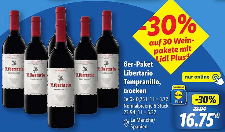 6er-Paket Libertario Tempranillo, trocken
