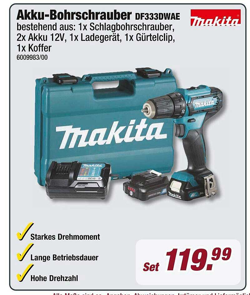 Akku-Bohrschrauber DF333DWAEE von Makita im Set