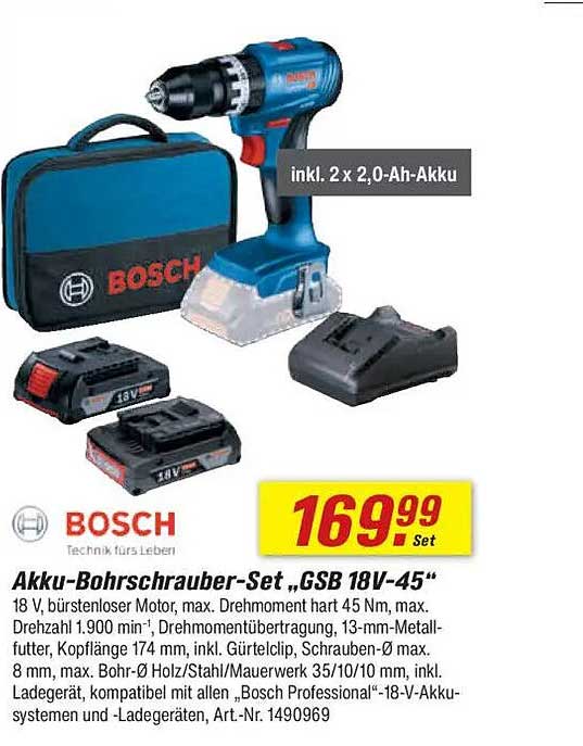 Akku-Bohrschrauber-Set „GSB 18V-45“