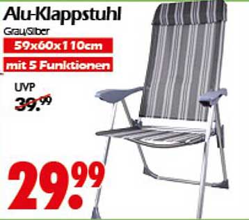 Alu-Klappstuhl Grau/Silber mit 5 Funktionen