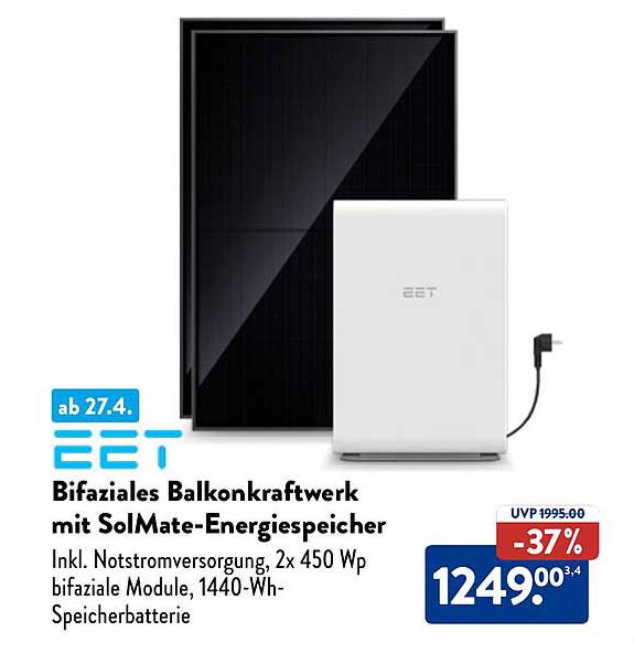Bifaziales Balkonkraftwerk mit SolMate-Energiespeicher