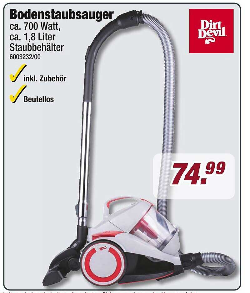 Bodenstaubsauger Dirt Devil – 700 Watt, inkl. Zubehör und Beutellos