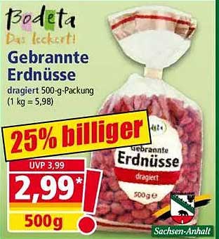 Bodeta Gebrannte Erdnüsse 500 g - Jetzt 25% günstiger!