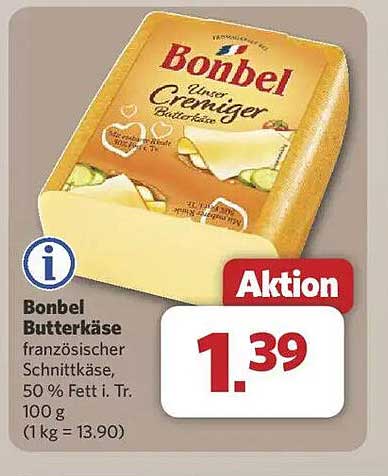 Bonbel Butterkäse französischer Schnittkäse, 50 % Fett i. Tr.