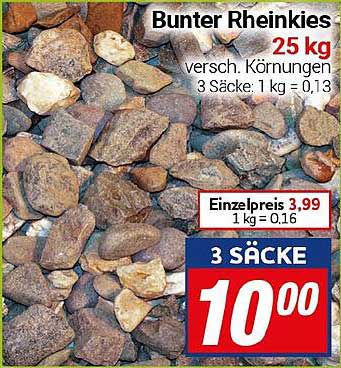 Bunter Rheinkies 25 kg - verschiedene Körnungen