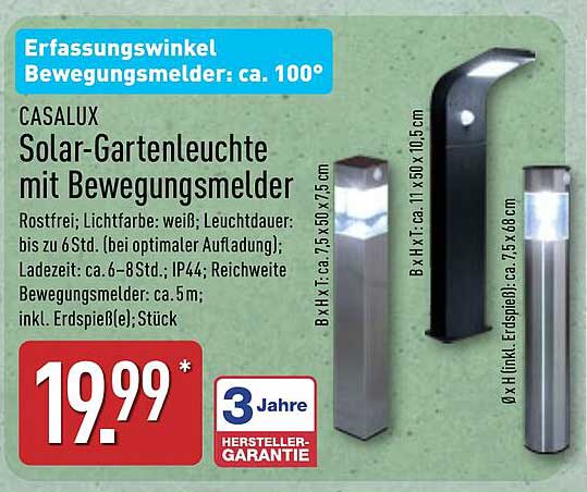 CASALUX Solar-Gartenleuchte mit Bewegungsmelder