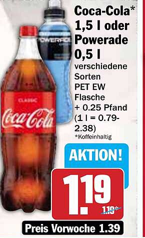 Coca-Cola 1,5 l oder Powerade 0,5 l - verschiedene Sorten