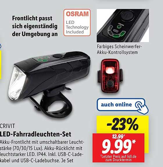 CRIVIT LED-Fahrradleuchten-Set