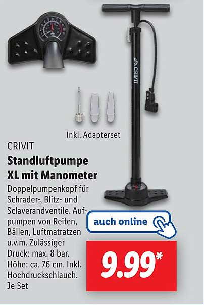 CRIVIT Standluftpumpe XL mit Manometer