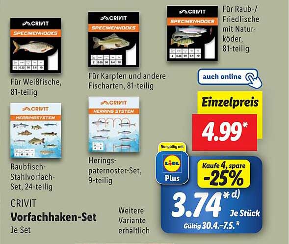 CRIVIT Vorfachhaken-Set, 24-teilig