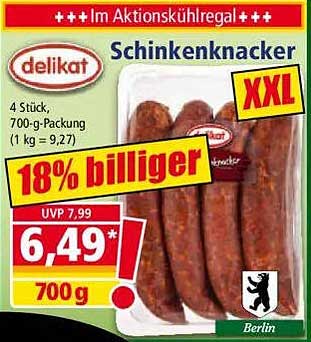 delikat Schinkenknacker XXL – 4 Stück, 700-g-Packung