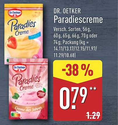 Dr. Oetker Paradiescreme, verschiedene Sorten 56g bis 74g