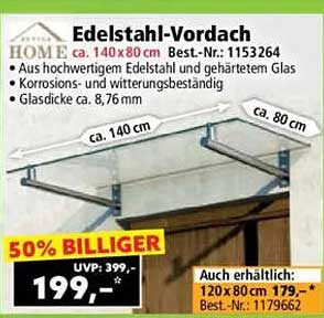 Edelstahl-Vordach ca. 140 x 80 cm