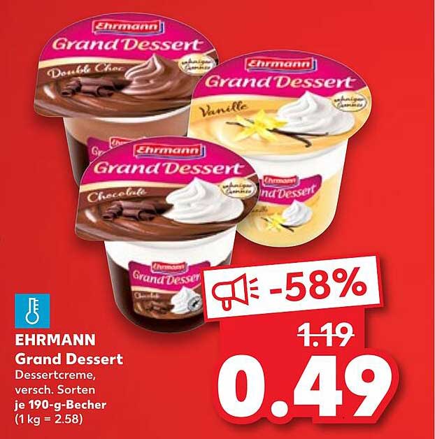 EHRMANN Grand Dessert Dessertcreme, versch. Sorten je 190-g-Becher