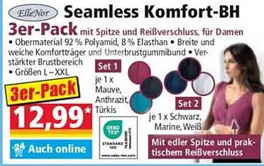ElleNor Seamless Komfort-BH 3er-Pack mit Spitze und Reißverschluss für Damen