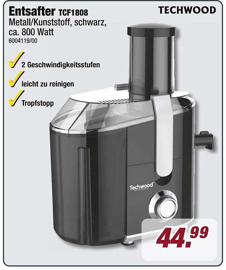 Entsafter TCF1808 von Techwood, Metall/Kunststoff, schwarz, ca. 800 Watt