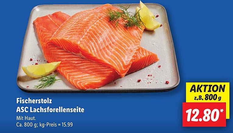 Fischertolz ASC Lachsforellenseite mit Haut - 800 g