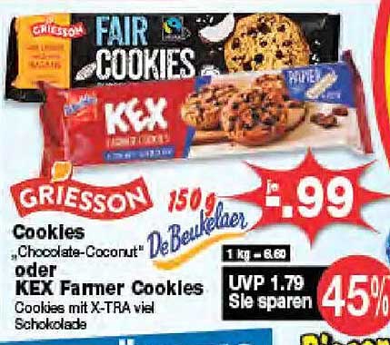 Griesson Cookies "Chocolate-Coconut" oder KEX Farmer Cookies 150 g