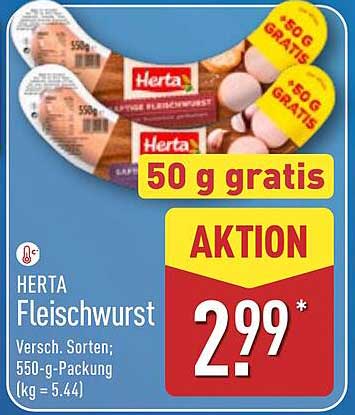 HERTA Fleischwurst 550-g-Packung mit 50 g gratis