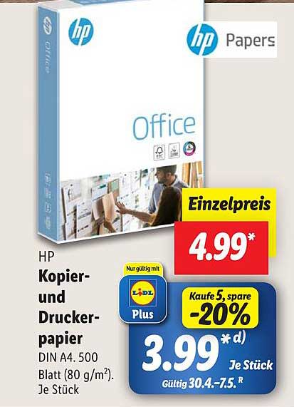 HP Kopier- und Druckerpapier DIN A4 - 500 Blatt (80 g/m²)