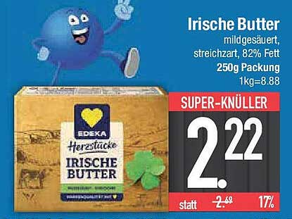 Irische Butter mildgesäuert, streichzart, 82% Fett 250g Packung
