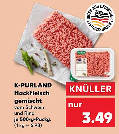 K-PURLAND Hackfleisch gemischt vom Schwein und Rind je 500-g-Packg.