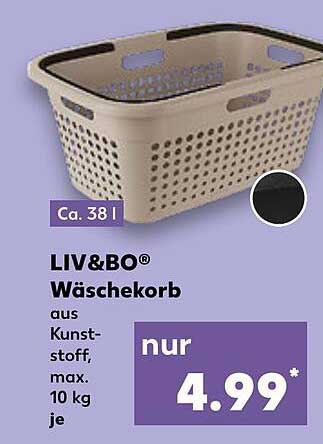 LIV&BO® Wäschekorb aus Kunststoff, max. 10 kg