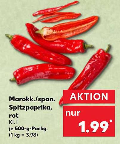 Marokk./span. Spitzpaprika, rot, Kl. I je 500-g-Pack.