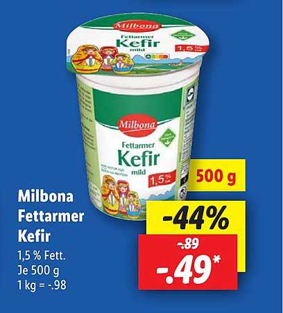Milbona Fettarmer Kefir 500 g
